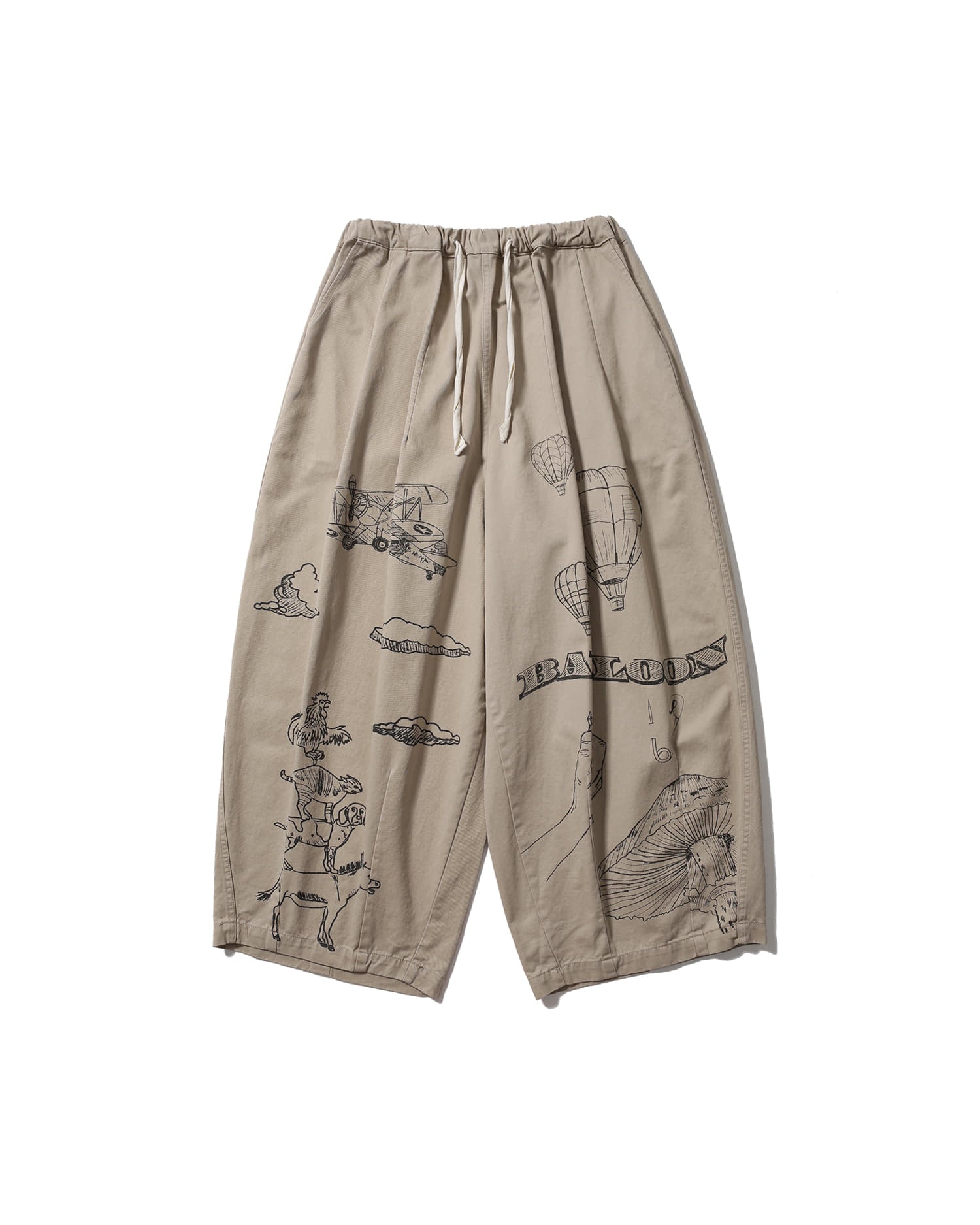 塗繪風氣球版型斜紋棉褲（米色）